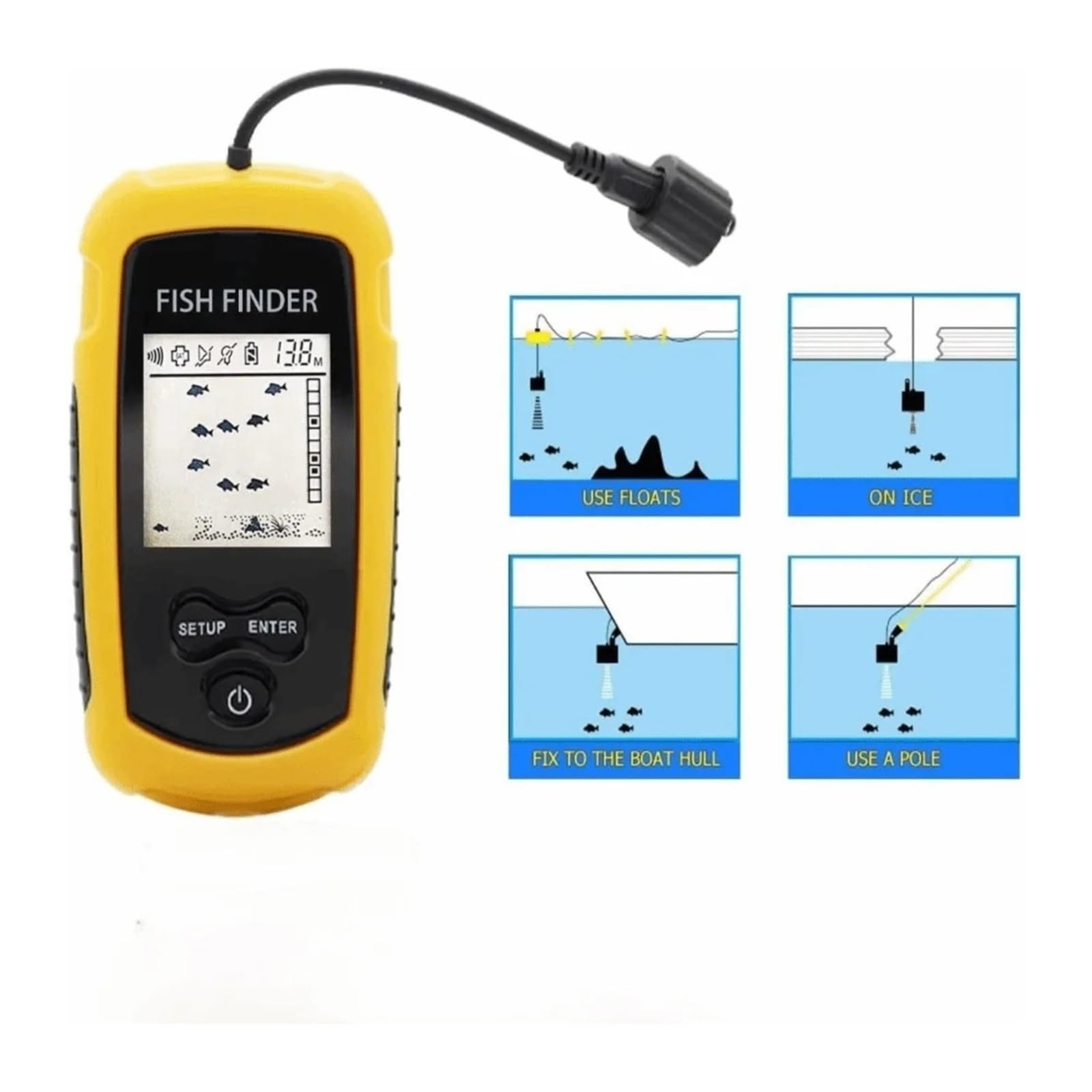Ecoscandaglio, Ecoscandaglio portatile per pesci con schermo LCD, ecoscandaglio calcinabile per