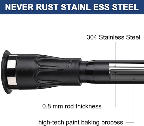 Miniatura 6 de Barra de tensión para colgar ropa, 31 a 46 pulgadas, ajustable, resistente, color negro mate, para armarios, lavandería, zapateros