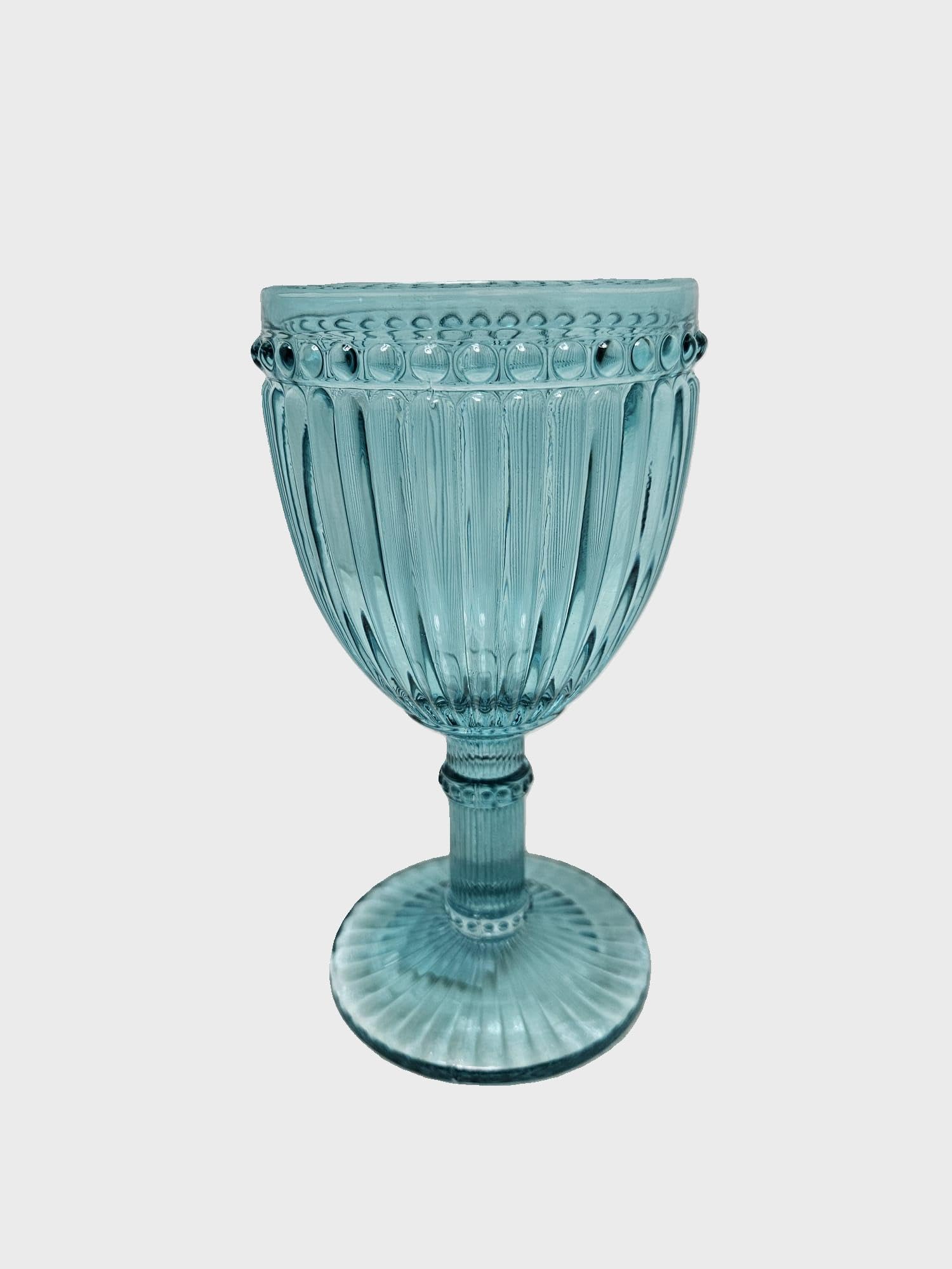 KWARE Anton Studio Designs Vintage Glassware Wine Glass Goblets Set of 6, 250ml Embossed Bead Pattern Aqua Blue Stemmed Drinking Glasses for Red, White Wine, Soda, Juice, Beverage