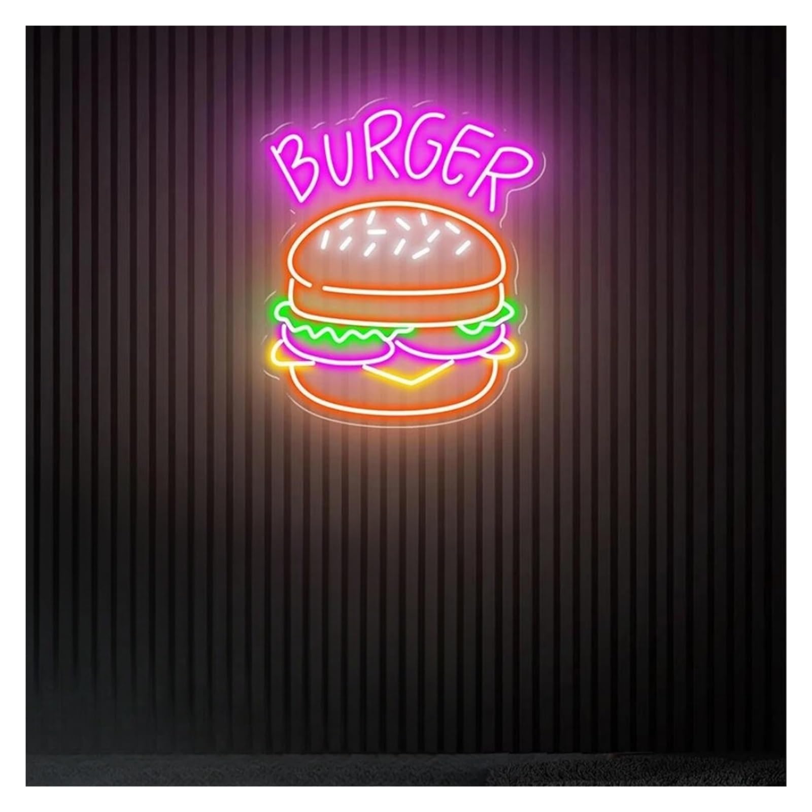 SHOUXI Sign Lamp Handmade Burger Light Sign Hamburger Neon Light Home Wall Decor Coffee Shop Restaurant Decoration Sign(F,50X44CM)