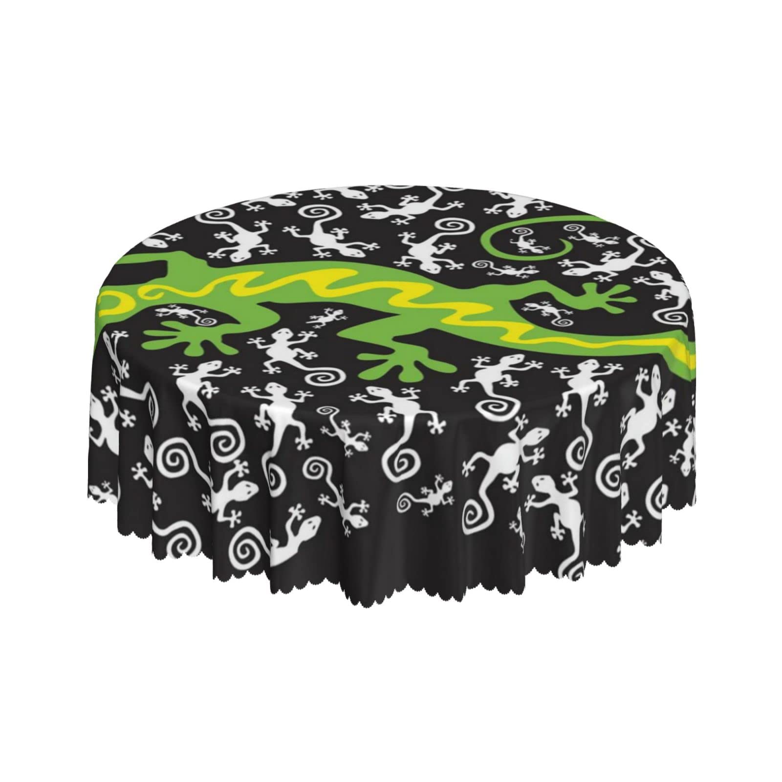 Lsjuee Gecko Green Abstract Black Round Tablecloth 60 Inch Printed Washable Tablecloth for Dining Party Holiday Fall Home Decorative