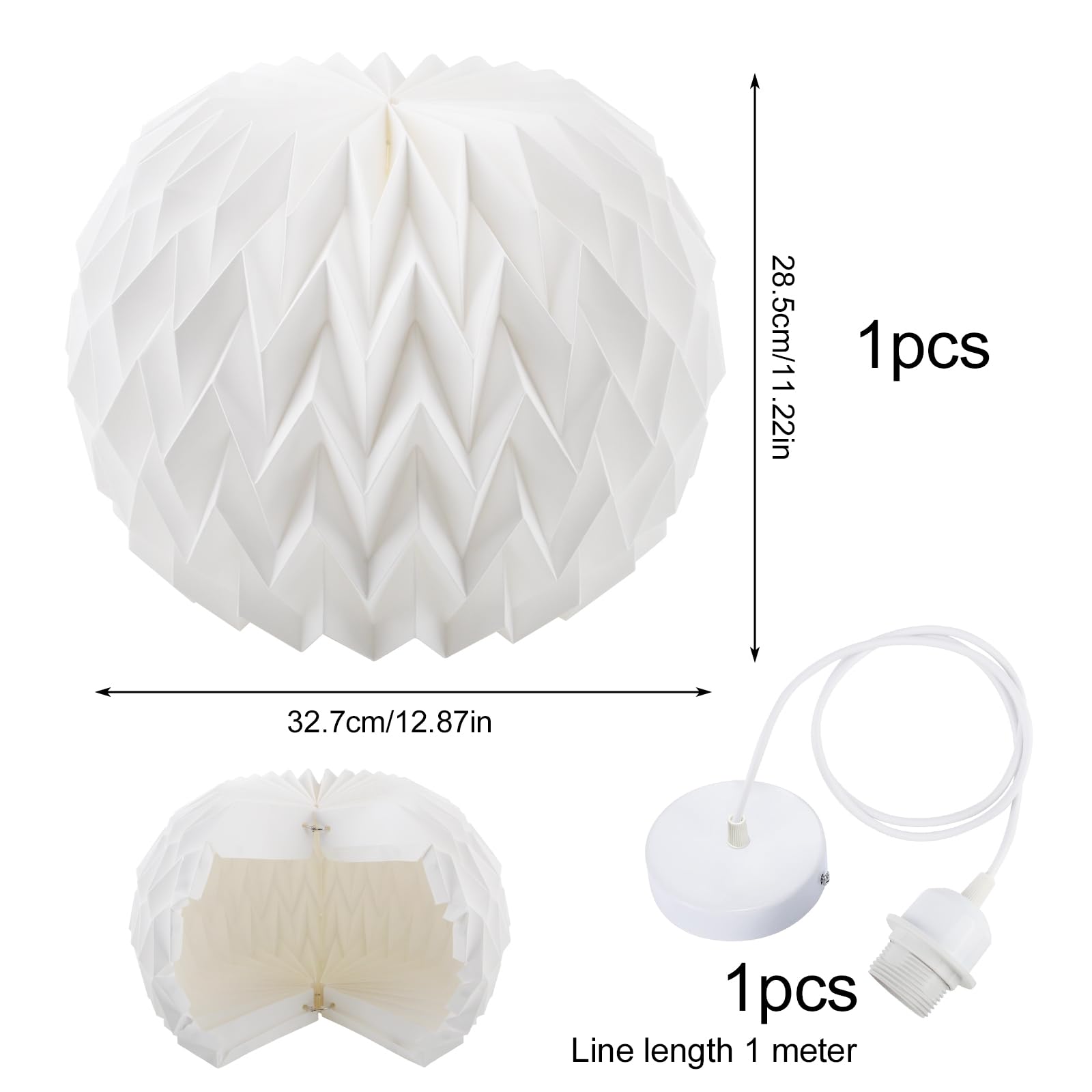 Vaskula Origami Design Papier Lampenschirm Papierlampenschirm Origami und Kabel Lampenschirms Papier Lampenschirm Deko Laterne Deckenlampen Shade für Wohnzimmer Schlafzimmer Esszimmer
