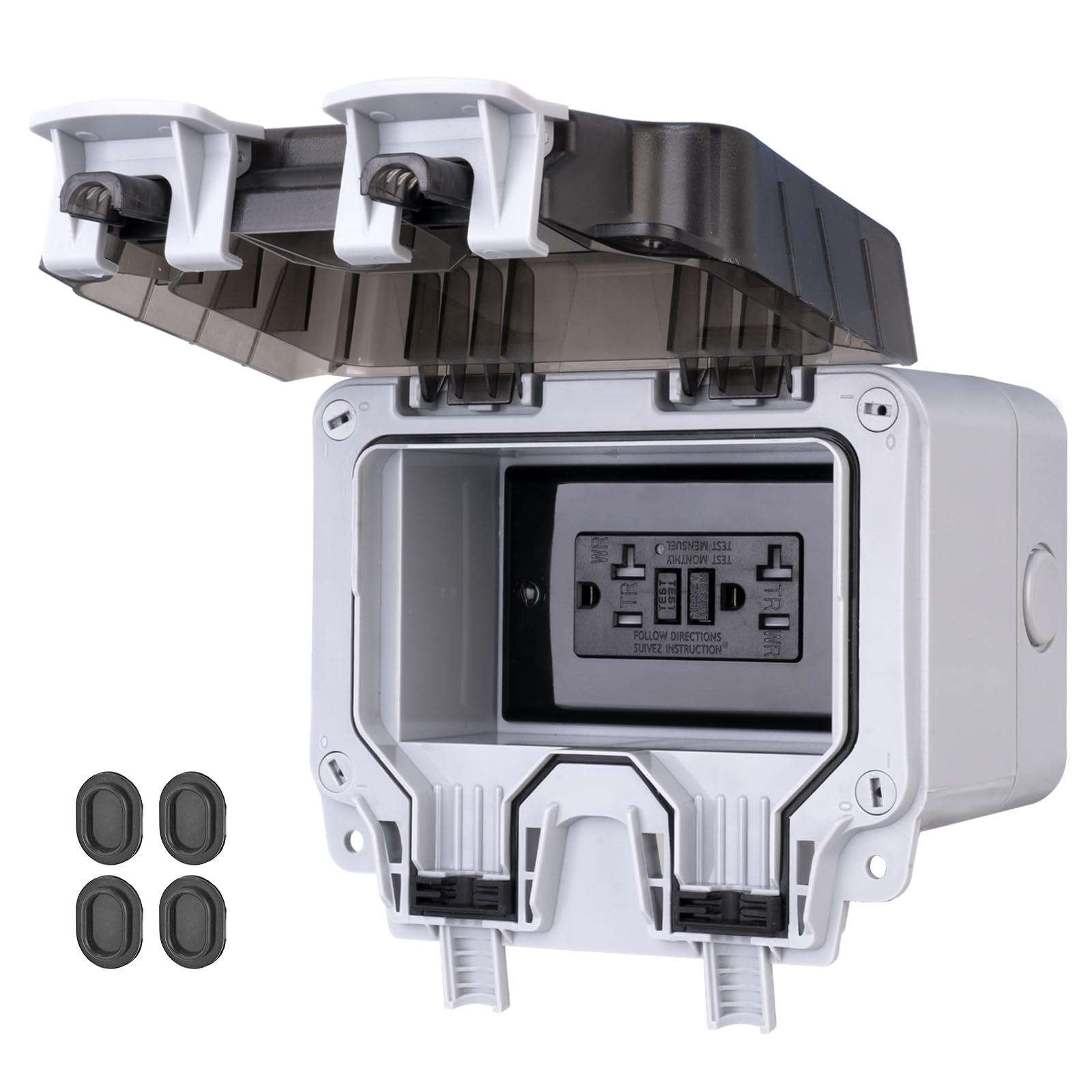 Photo 1 of ***NO BOX***TRWUDRFA Outdoor Outlet Box IP66 Waterproof - Pre Drilled Electrical Power Box with 20 AMP WRTR GFCI Receptacle and Lockable Cover - Weatherproof Plug Box for Backyard, Outdoor Lighting