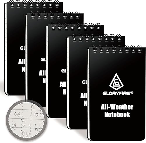 GLORYFIRE - Cuaderno impermeable para todo tipo de clima bolsillo táctico con funda Steno Pad Memo Book 5 unidades color negro