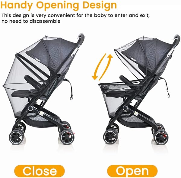 Orzbow Orzbow Mosquito Net for Stroller | Universal Baby Bug Net for Strollers, Car Seats, Bassinets, Cradles, Mini Cribs, Breathable & Foldable Mosquito Cover with Travel Bag, Baby Summer Essentials, Black in use