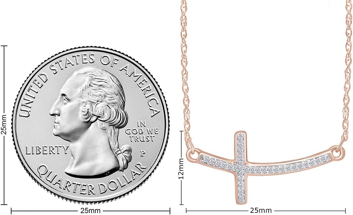1/10 Ct Natural Diamond Sideways Cross Pendant Necklace in 14K Gold Over Sterling Silver - Image 5