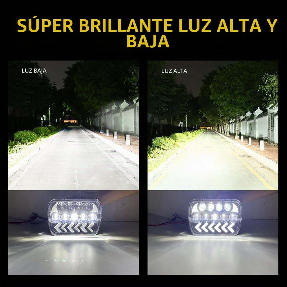 Maimiao 5x7 7x6 LED Faros, H6054 150W DOT Antirreflejos con señal de giro secuencial dinámica DRL, haz sellado alto/bajo para Jeep Cherokee XJ Wrangler YJ Comanche MJ Nissan Ford Chevy GMC (2 PCS)