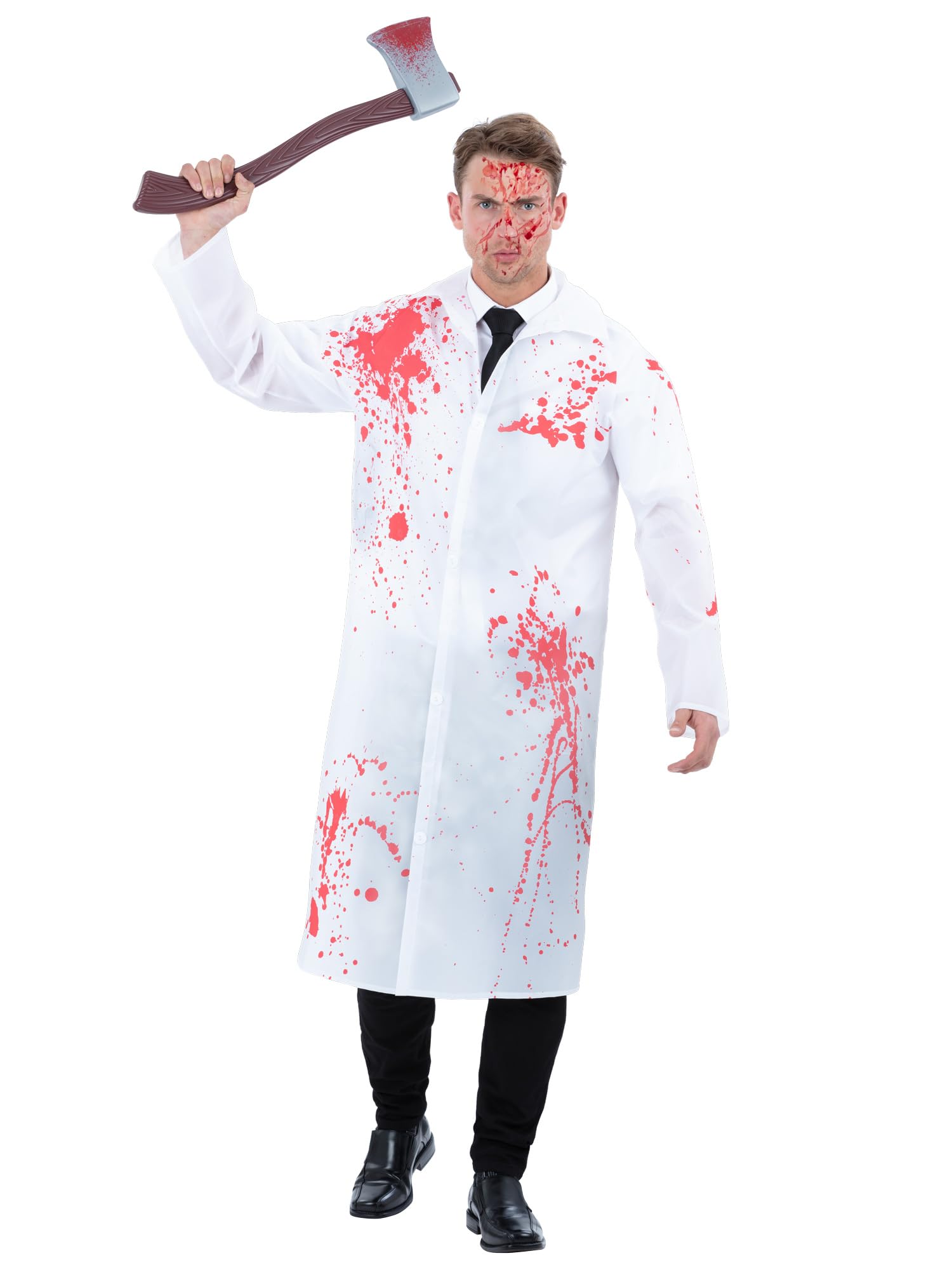 Smiffys Unisex American Killer Kit Bloody Printed PVC Poncho with Toy Axe Scary Halloween Horror Costume Accessory for Men and Women Fancy Dress