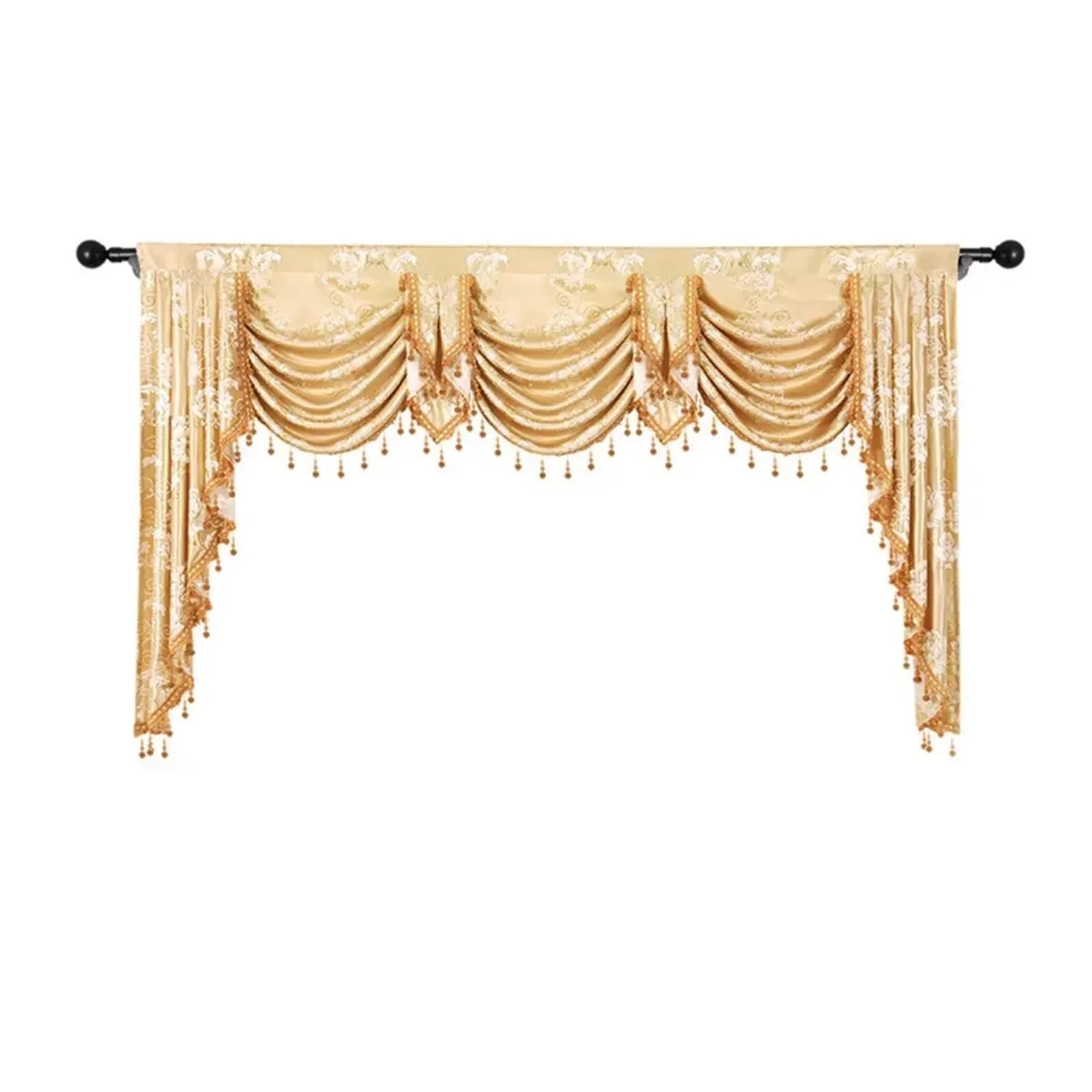 Cantonnière À Franges Rideaux for Salon, Chambre à Coucher, Salle à Manger, cantonnière de Luxe Royal, fenêtre Swag, Support d'arrière-Plan de Mariage(Gold,Rod Pocket_600CM Width)