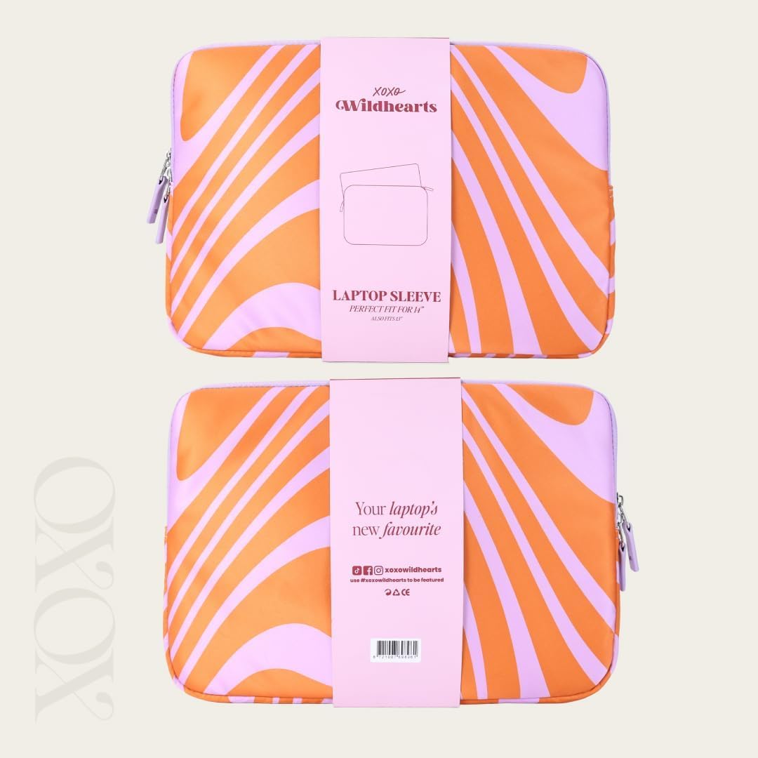 Pokrowiec na laptopa Boogie Wonderland Orange – 13-14 cali w kolorze pomarańczowo-fioletowym z wzorem fali, dla kobiet – odporne na zarysowania i działanie wody etui na laptopa z