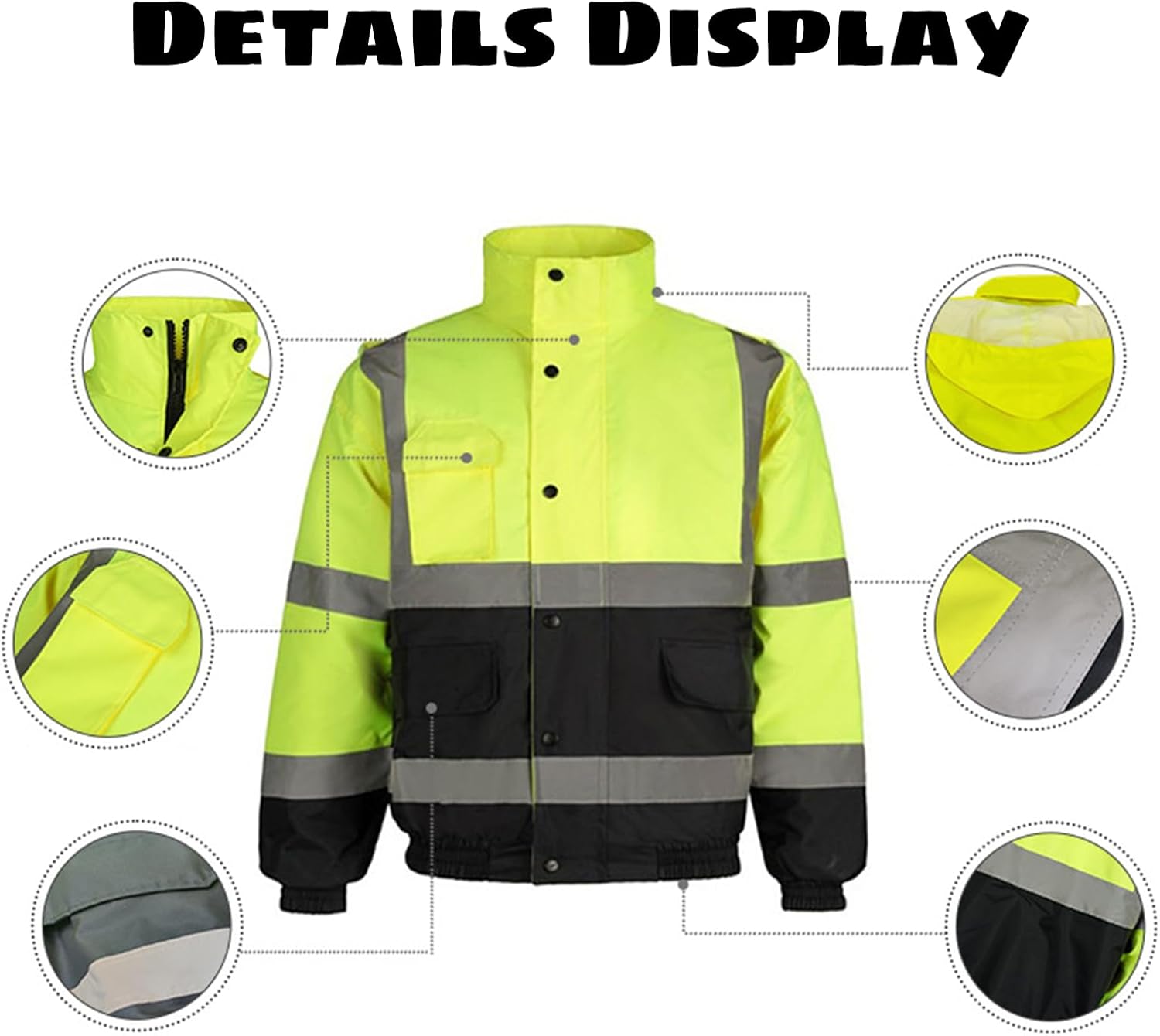 Custom Waterproof Bomber Safety Jacket Reflective Winter Warm High Visibility Work Construction Jacket