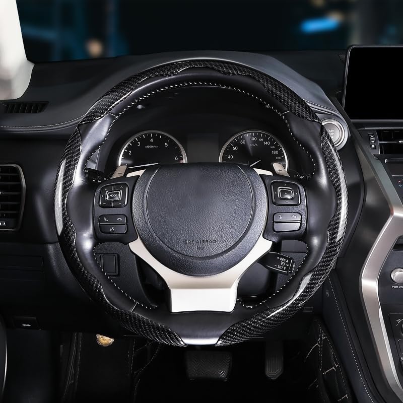 Carbon Fiber Steering Wheel Covers 3 Piece Clip on Steering Wheel Cover (Black) - Image 4