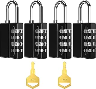 Combination Padlock, 4 Digit Resettable Security Padlock with Keys, Digit Locker Waterproof Door Gate Lock for School, Gym, Sports Locker, Fence, Case, Toolbox (4 Pack, Black)