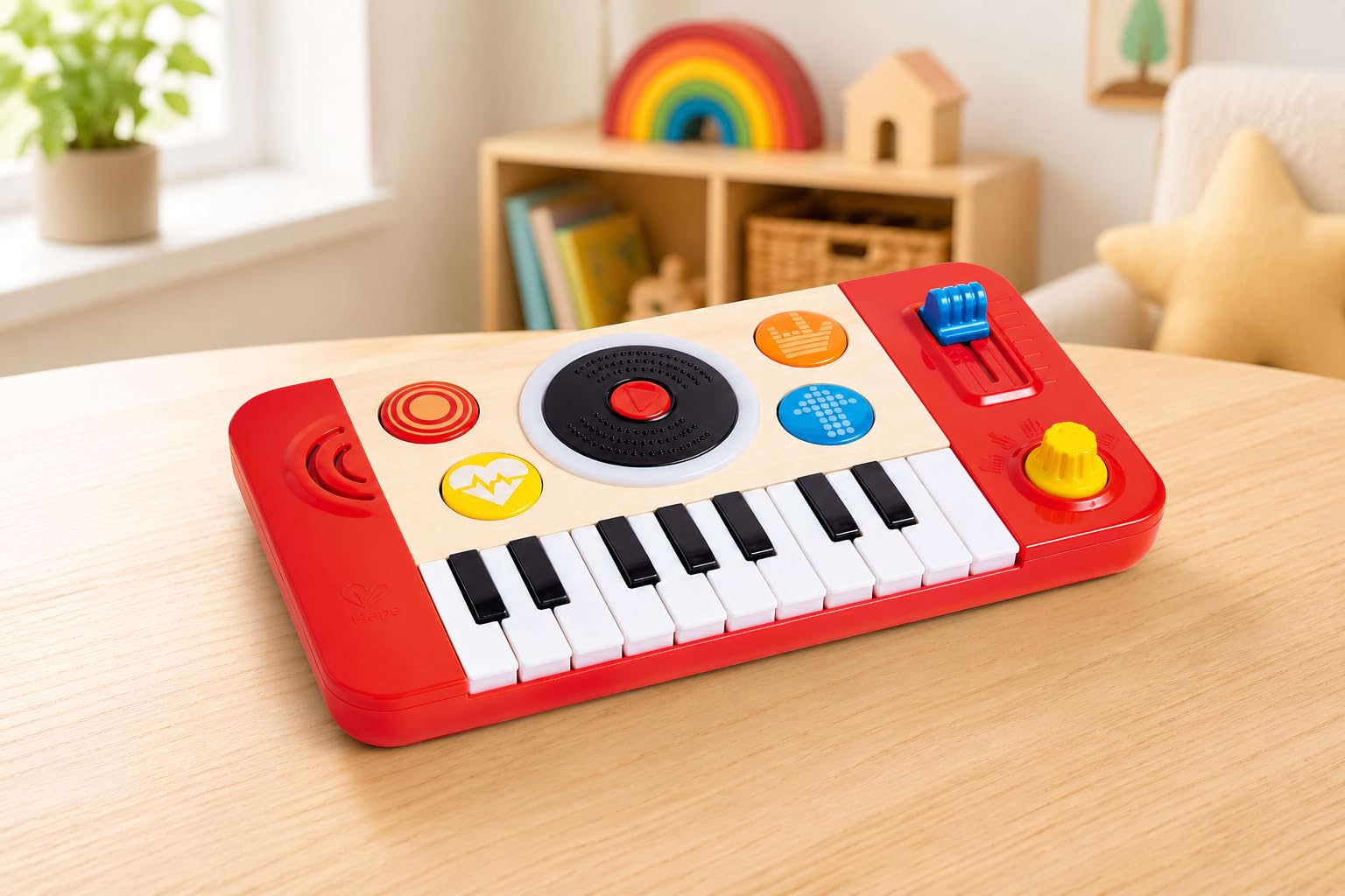 Hape Musikinstrumente Set Kinder, DJ Mischpult mit Trommel und Mikrofon, Musikspielzeug Holz für Kleinkinder