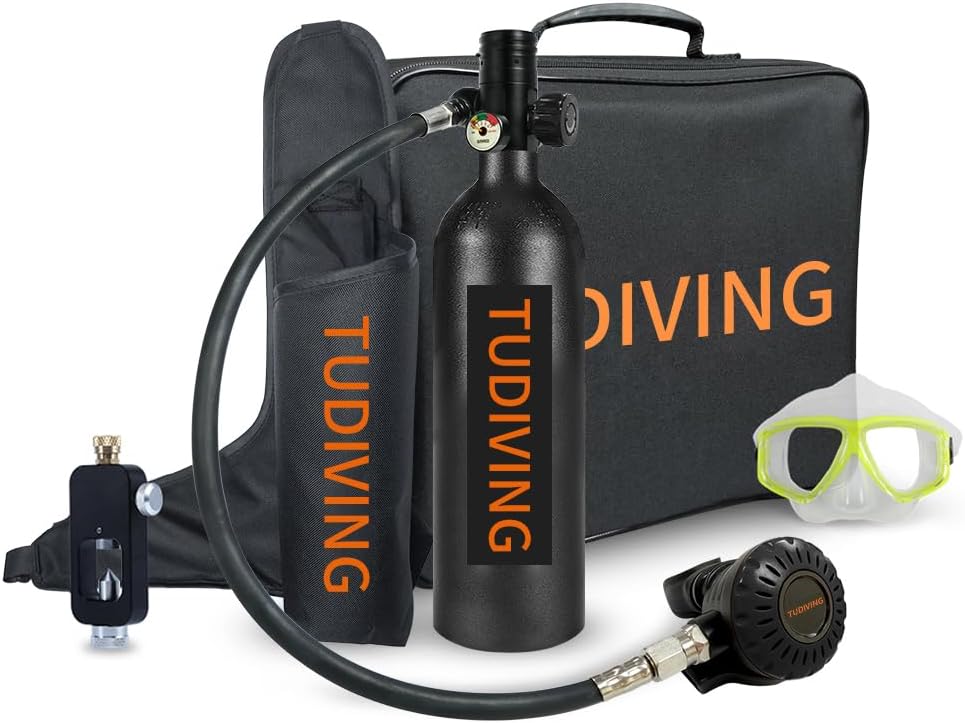 1L Oxygen Tank,Portable Scuba Diving Tank for 15-20 Minutes Underwater Breathing,Reusable Mini Scuba Cylinser of DOT Certified
