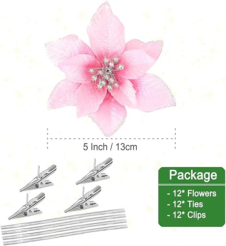 Miniatura 3 de Flores artificiales con brillos de 5 in para decoración navideña de bodas árbol de Navidad coronas ornamento rojo 6 unidades