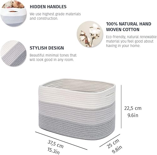 Miniatura 2 de OrganiHaus - Paquete de 3 canastas de almacenamiento con cuerda de algodón, canasta decorativa para almacenamiento de armario, organización del