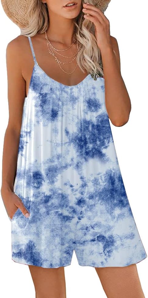 STOLKISS Women Casual Jumpsuits Summer Sleeveless Romper Shoulder Strap Loose Adjustable Stretchy Shorts Rompers with Pockets