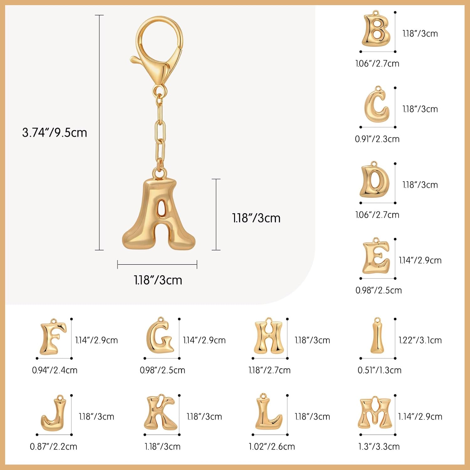 Initial Keychain Bag Charm for Women,Gold Bubble Letter Purse Charm Personalized Handbag Keyrings Accessories - Image 2