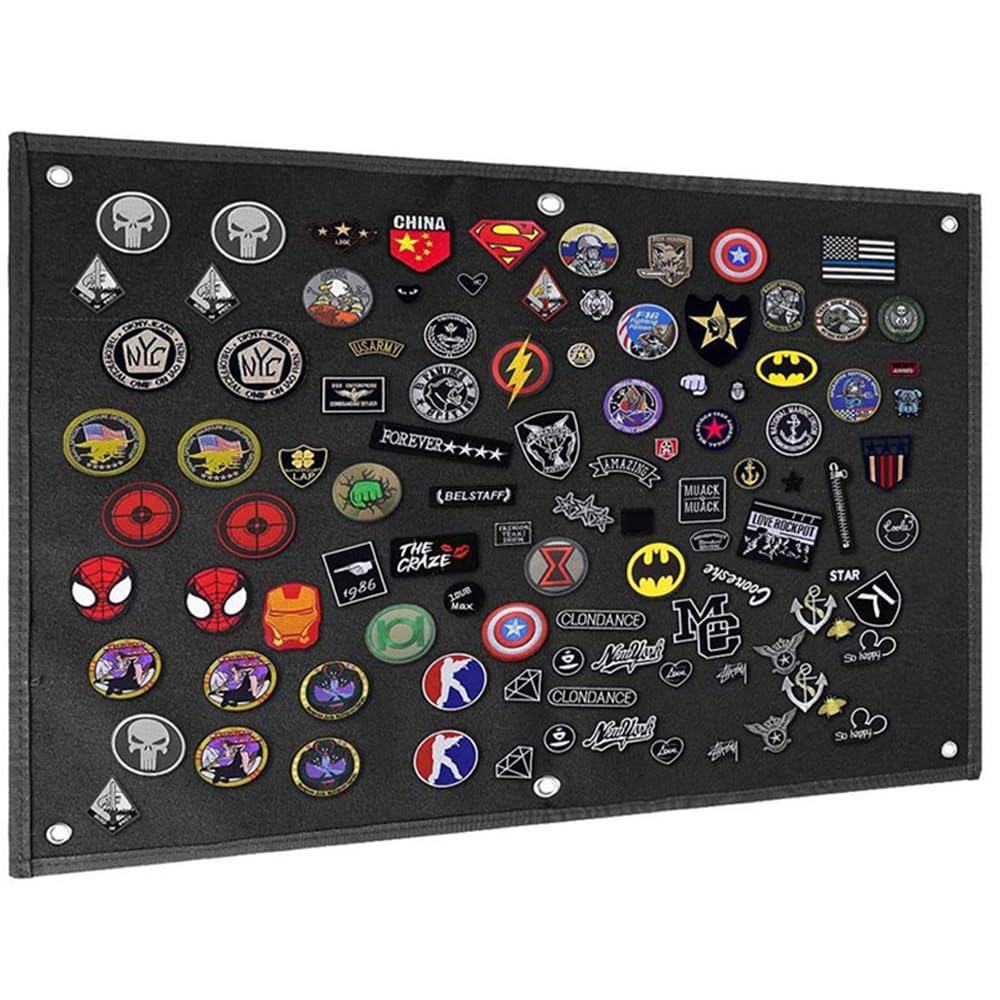 Patches Klett, Taktische Militär Patch Holder, Wand Klettfläche Klettmatte Taktische Patch-Display-Tafel Board Organizer Display Tafel Mit Ösen für Aufklebern Stempeln Abzeichen (Schwarz 85x70)