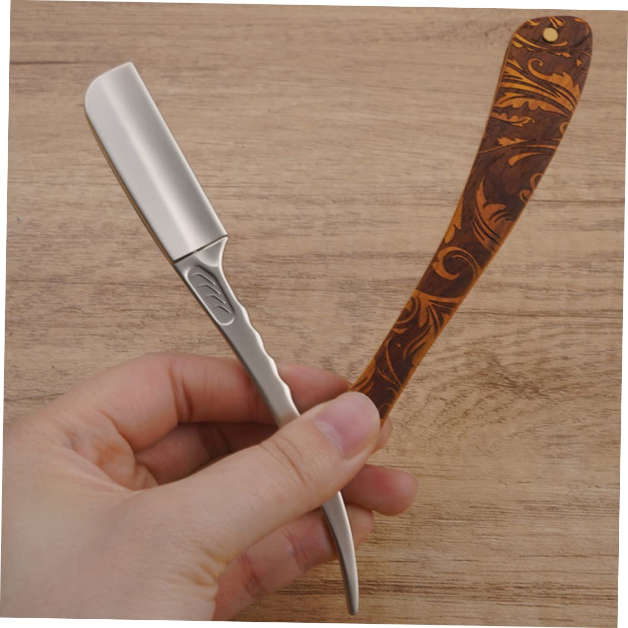 Gatuida Rasoio Da Uomo in Acciaio Manuale Pieghevole Porta Lame Per Barba e Sopracciglia Rasoio Vintage Sicuro Anti-taglio Per Impiego Domestico e Professionale