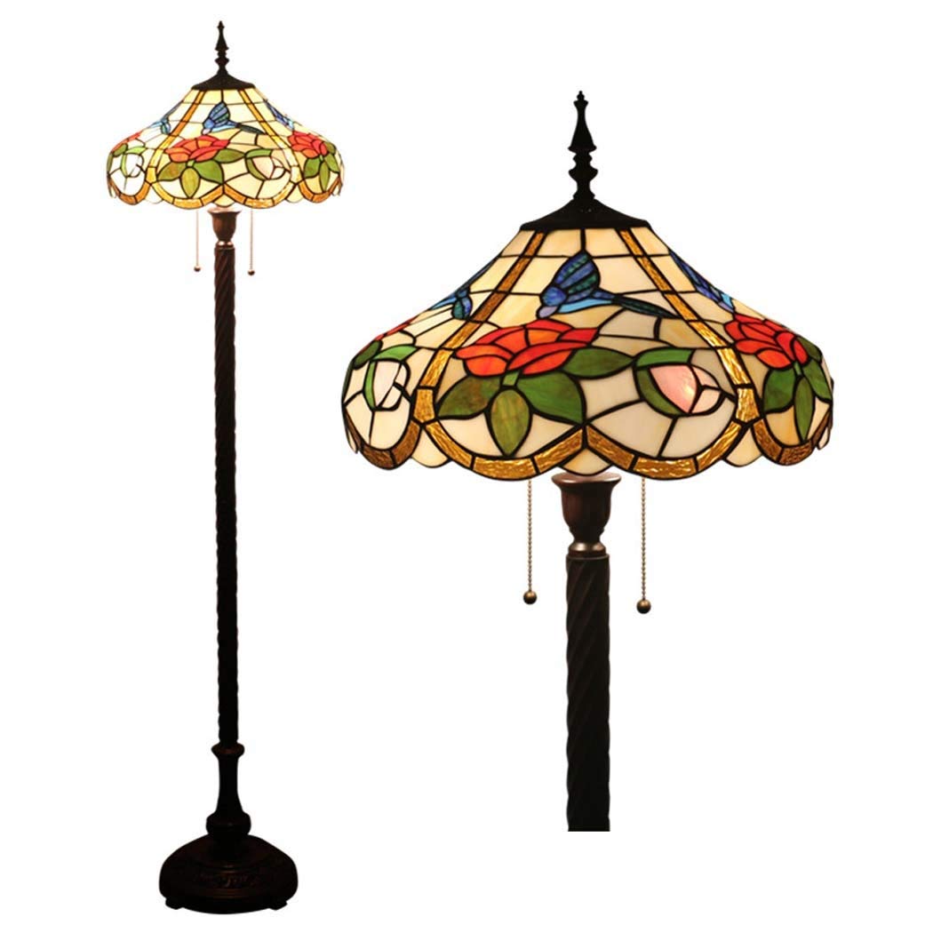 IUokLU 16 Inch Tiffany-Style Stained Glass Shade Floor Lights Vintage ReadStandLight/Bedroom/Office/Cafe, Zipper Switch, E27 (8)