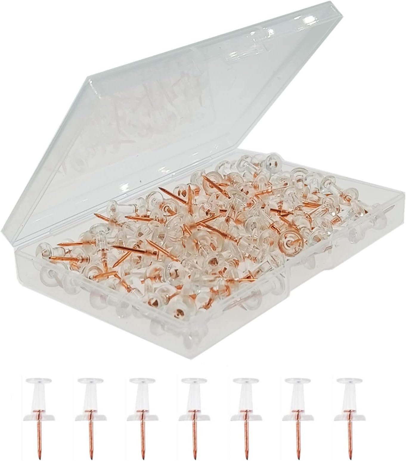 ZHIYE Push Pins 100 pcs Thumb Tacks Clear Gold Push Pins Map, with Organizing Container for Home Office Craft Projects, Natural Color