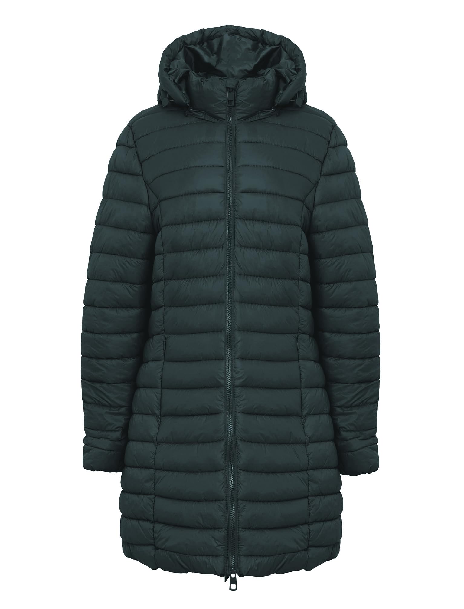 AMARA REYA Women's 'Olivia' Longline Quilted Puffer Coat with Detachable Hood