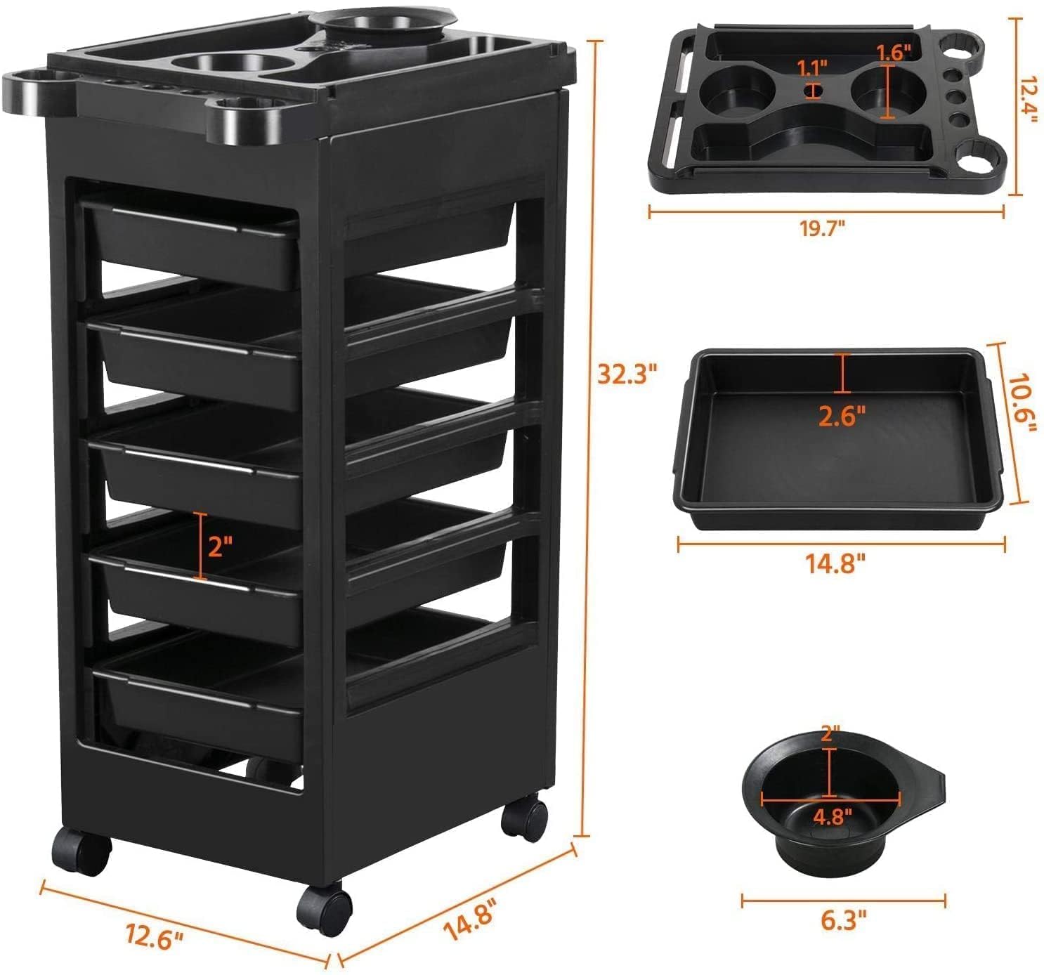 1Pcs 5Layer Salon SPA Beauty Hairdressing Rolling Trolley Cart with Drawers Hair Dryer Service Tray Trolley Cart with Wheels,5 Drawers, Rolling Cart for Extra Storage, for Hair Stylist 3