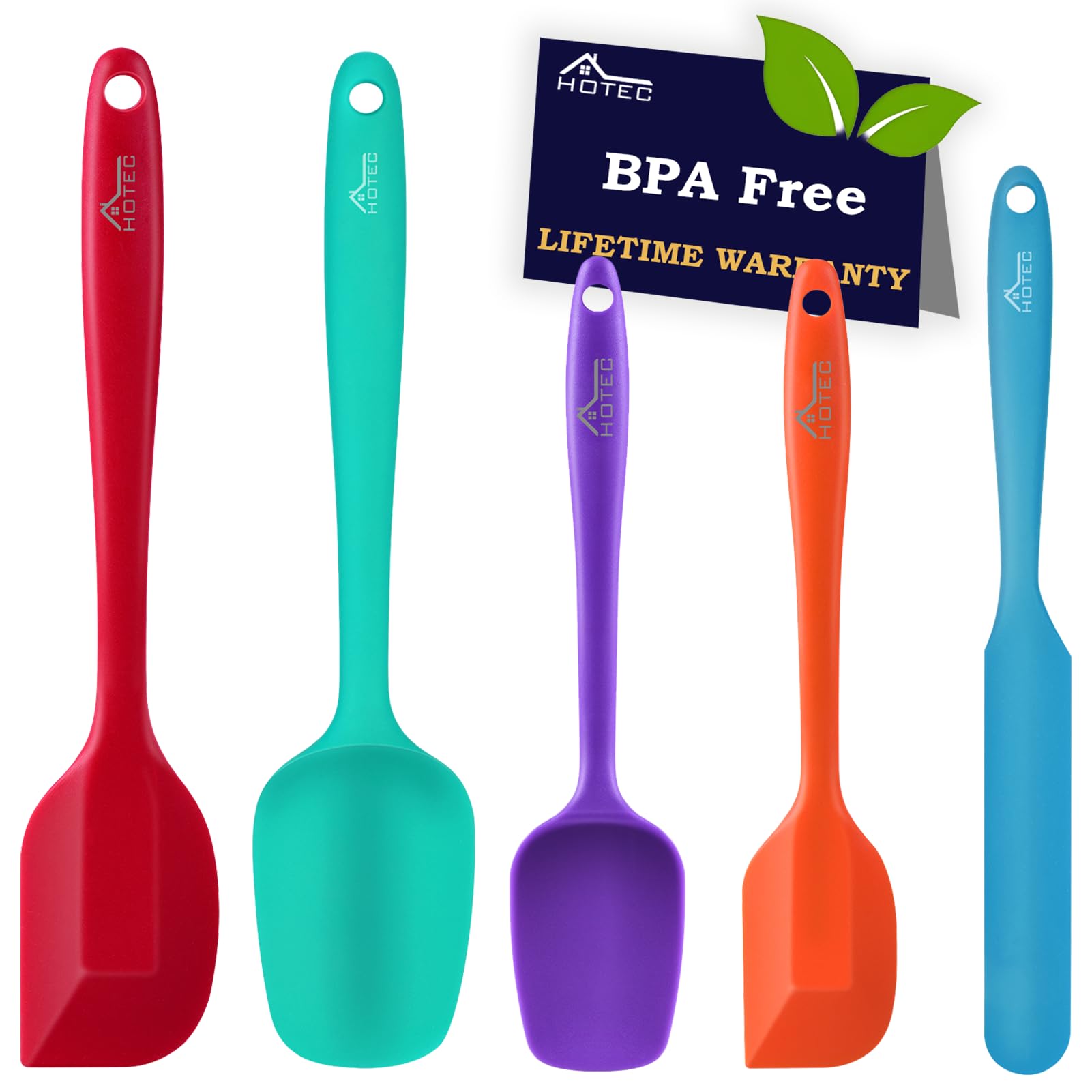 Hotec Espátulas Silicona Cocina de Grado Alimenticio Utensilios de Cocina, Set de 5 Espátulas y Cucharas,para Mezclar, Hornear y Cocina, No Tóxico, Antiadherente, Sin BPA Resistente al Calor 315℃ Multicolor