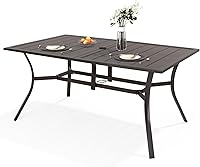 ADREAK 60" Rectangular Metal Patio Dining Table for 6, Adjustable Umbrella Hole, Rust-Resistant Steel, Dark Brown Outdoor Garden Table