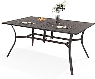 Outdoor Metal Steel Rectangle Patio Dining Table, 6 Person Patio Table w...