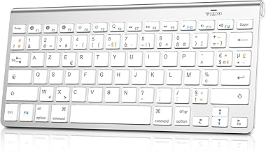 cimetech Wireless Keyboard Silent Bluetooth and 2.4G USB Receiver, AZERTY Mini Slim Compact Portable Wireless Keyboard for PC/Laptop/Desktop - White