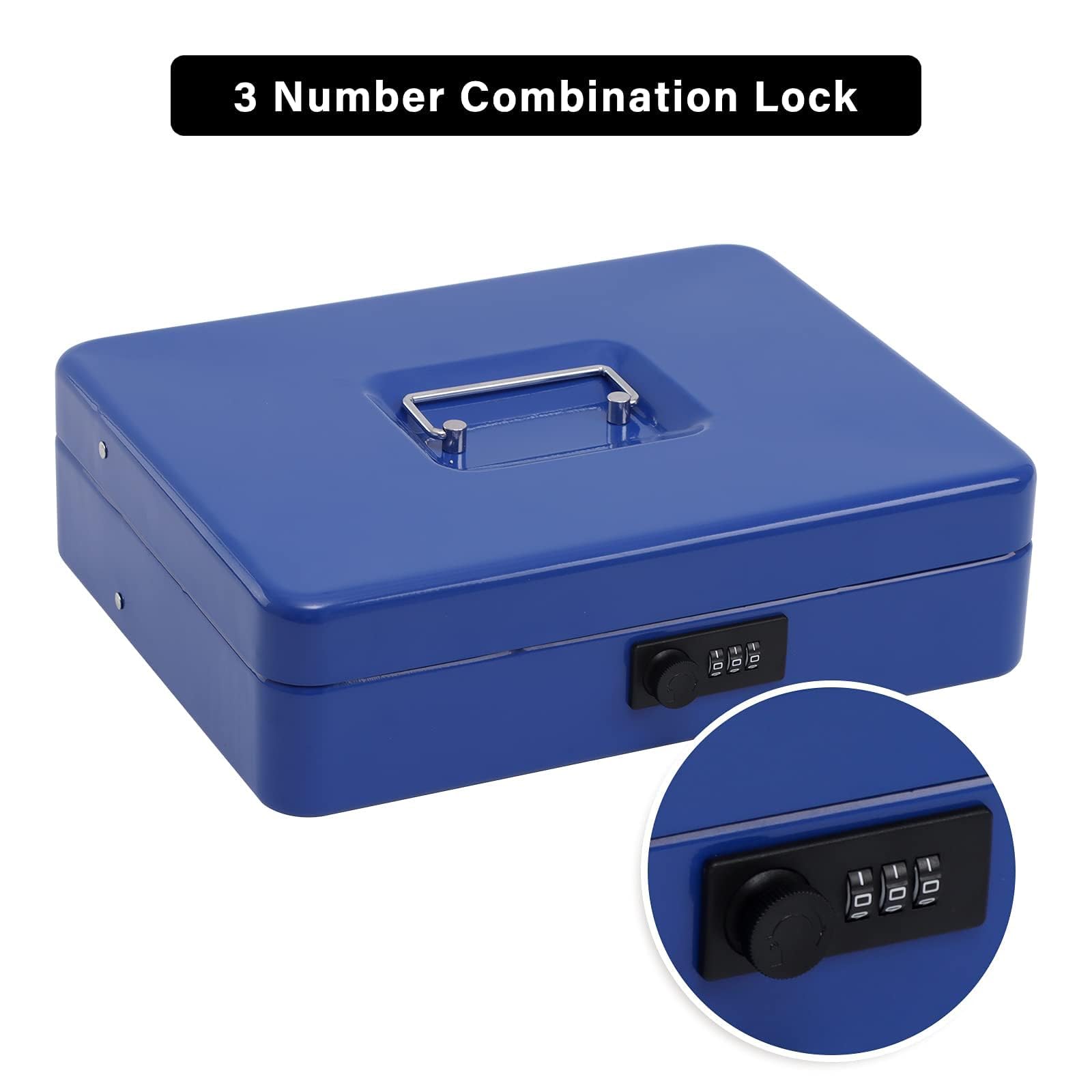 Xydled Cassa portamonete in metallo con vassoio e serratura a combinazione, blu