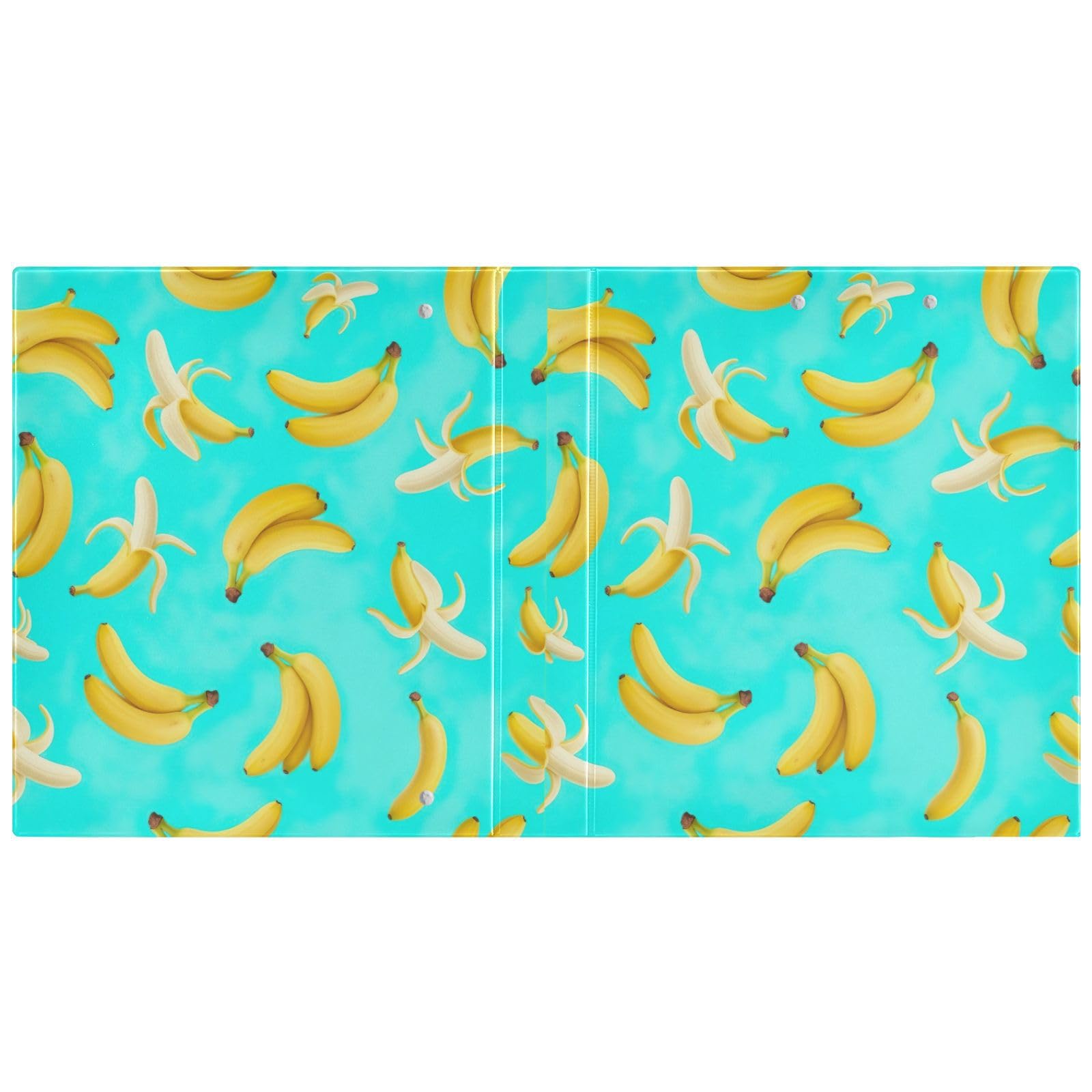 Confezione da 2 raccoglitori a 3 anelli, motivo banane in stile cartone animato, con tasche, grandi, per scuola, università, ufficio
