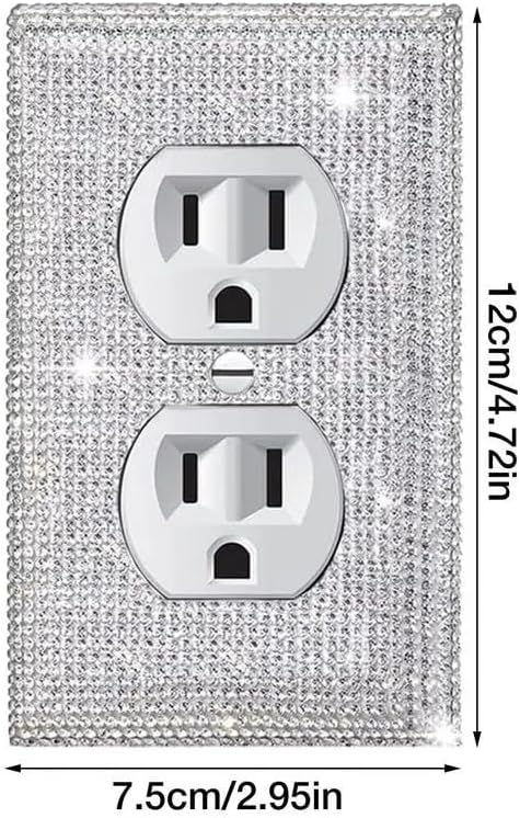 Miniatura 4 de 4 piezas de cubiertas de salida de diamantes de imitación plateados brillantes plateados, placas de pared, placa de cubierta de interruptor de luz,