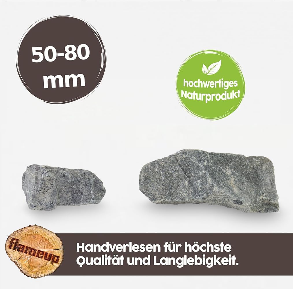 Diabas Saunasteine, 20 kg, 50-80 mm, vorgewaschene Aufgusssteine für Saunaofen, handverlesen, schadstofffreies Saunazubehör für alle Arten von Sauna