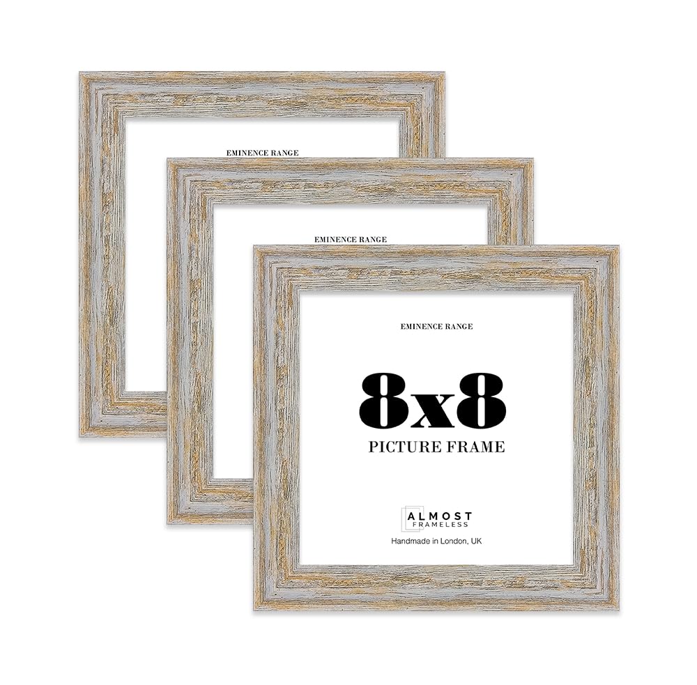 8x8" Walnut Woodgrain Picture Frame - Rustic Wood Industrial Effect Photo Frame for Wall Display, Ideal for Posters, Prints & Home Décor, Wall Hooks and Kickstand, 32mm Edge - 3 Pack