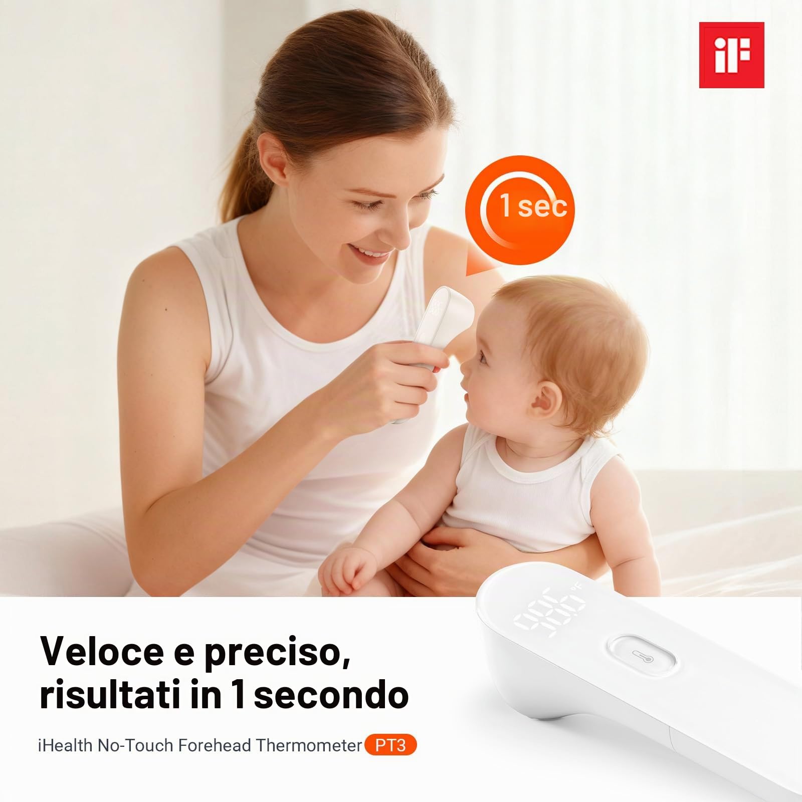 iHealth no-touch termometro della fronte, termometro a infrarossi digitale per adulti e bambini, senza contatto termometro del bambino con 3 sensori ultra-sensibili (pt3)