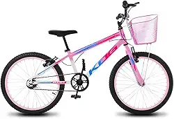 Bike Infantil Feminina Aro 20 Marca KOG – Quadro e Aro em Alumínio, Cestinha Pink, Freios V‑Brake