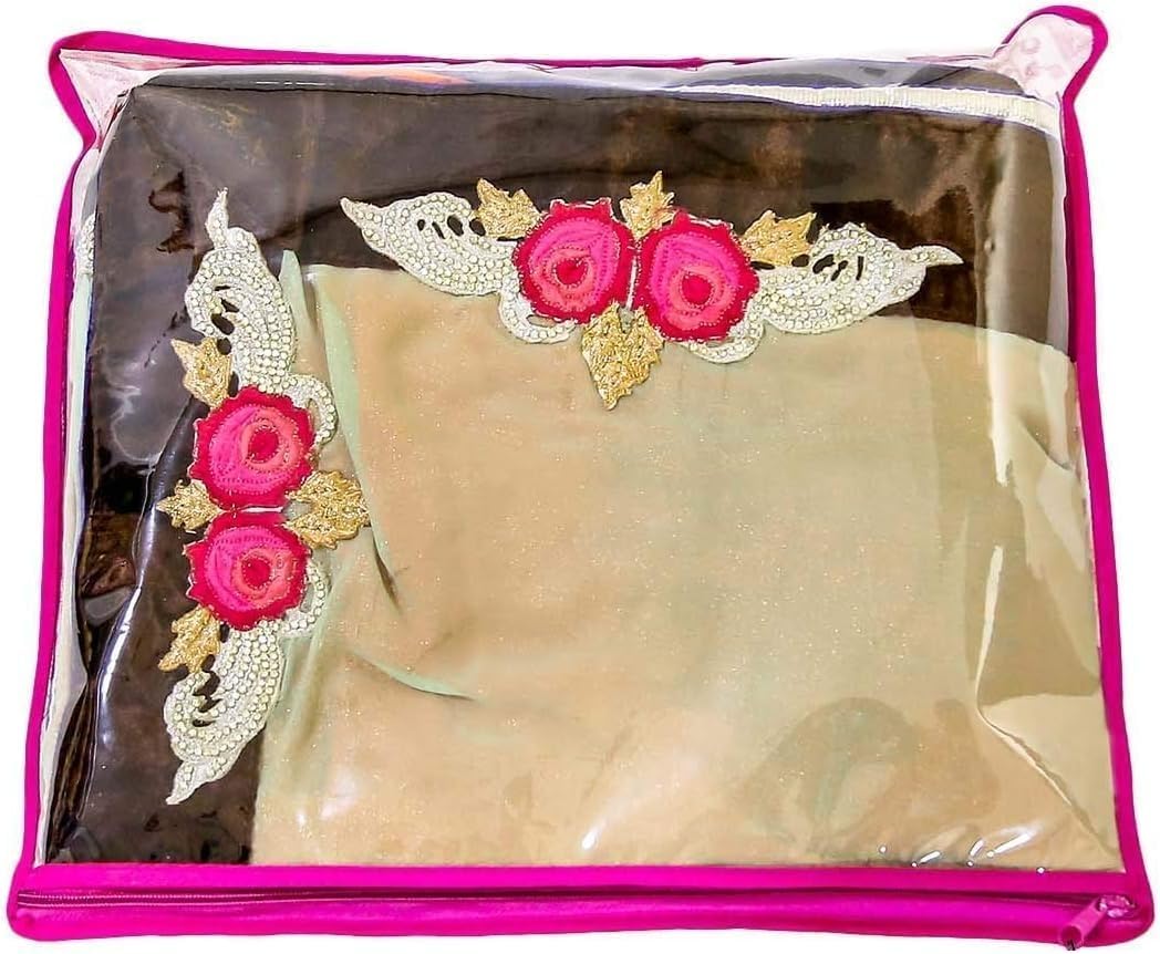 Single Saree Covers with Zippper|Saree Packing Covers for Wedding|Saree Cover Set of 12 (Pink),W-36 Cm (Clear)