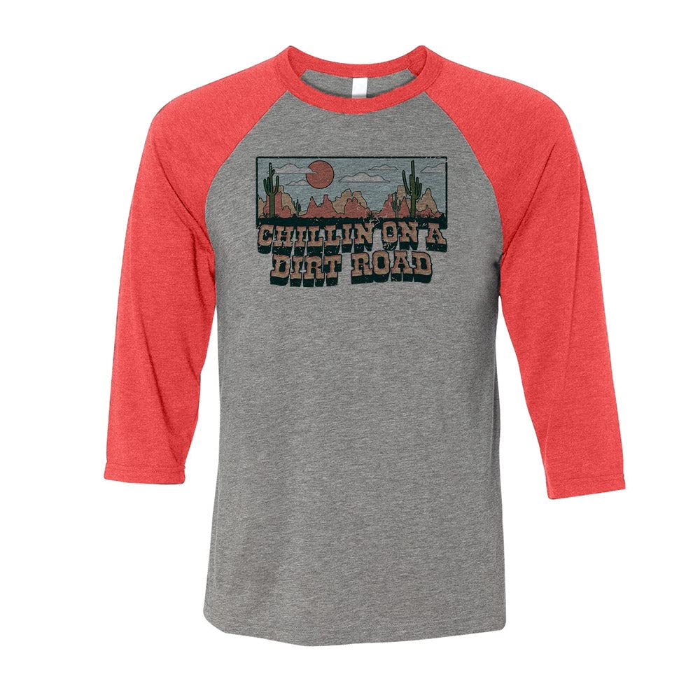 Chillin on a Dirt Road Three-Quarter Raglan Sleeve Baseball Shirt Unisex X-Large Grey/Red