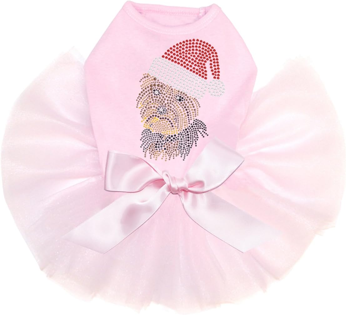 Yorkie Face # 1 with Santa Hat - Bling Rhinestone Christmas Dog Tutu Dress, 2XL Pink