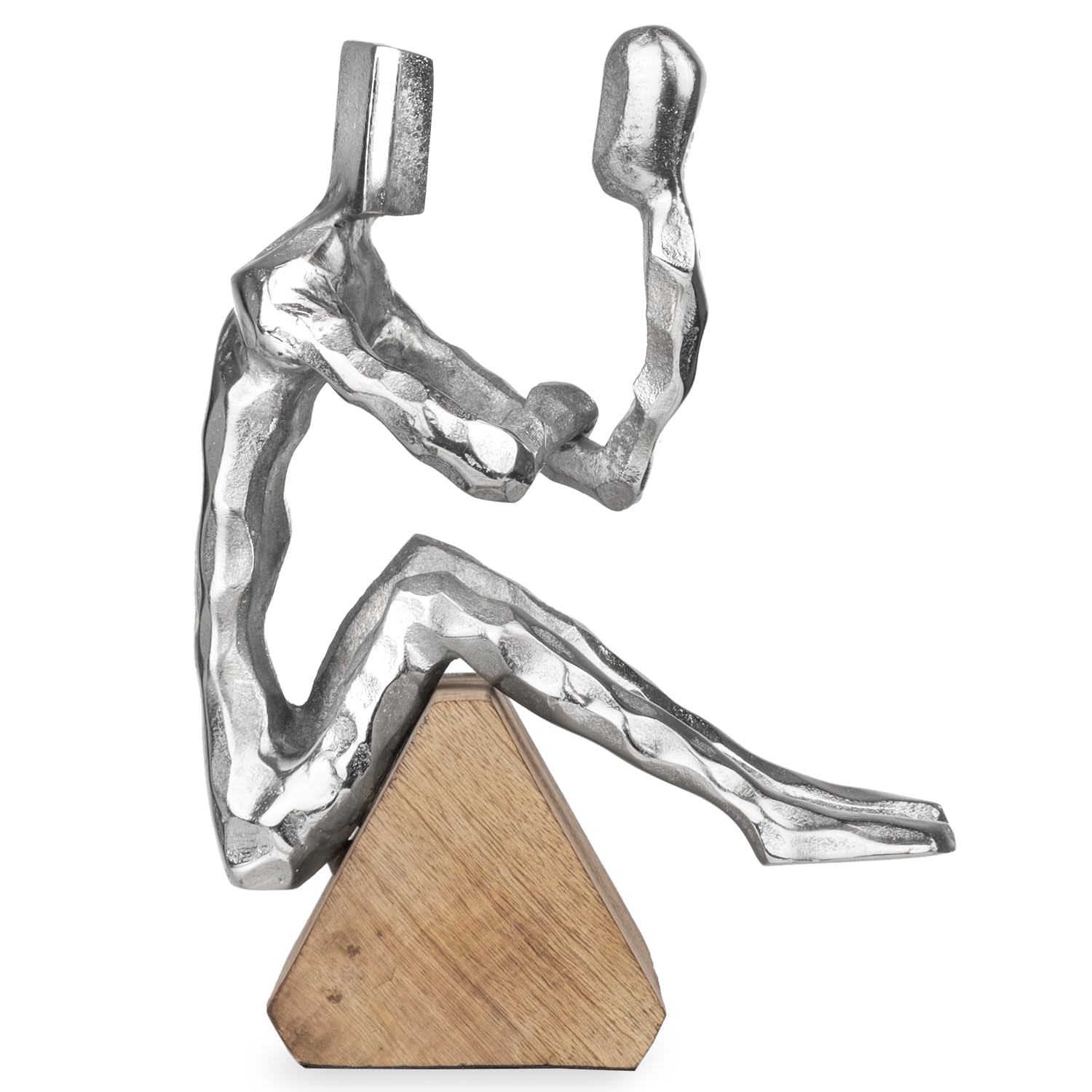 Nowoczesna figurka dekoracyjna myśli mężczyzna na cokole jako stylowa rzeźba do refleksji - 10 x 17,5 x 22 cm do salonu, biura, regału, biurka, pomysł na prezent, abstrakcyjna metalowa figurka na