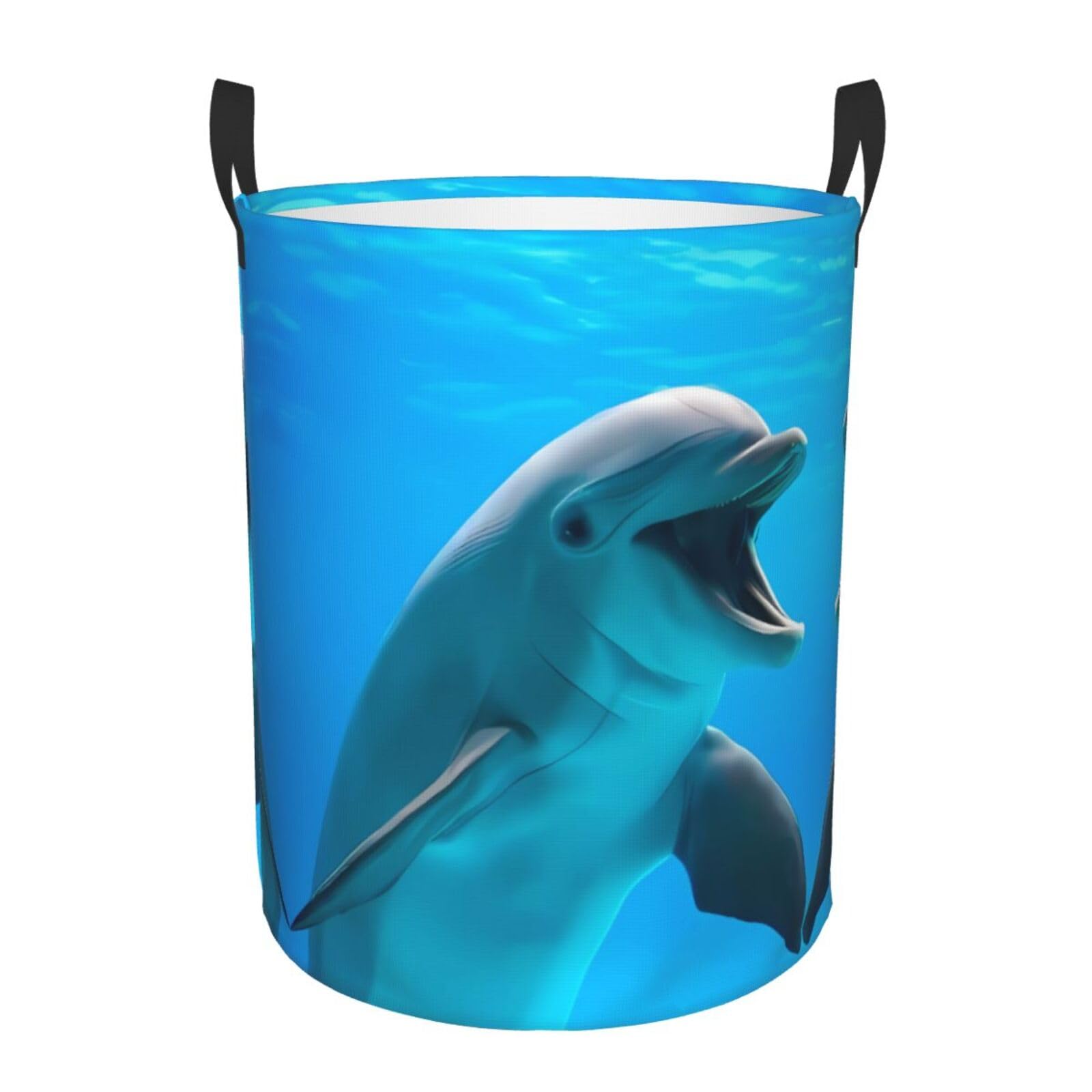 S Circular Hamper Cute dolphin Print for Dirty Clothes