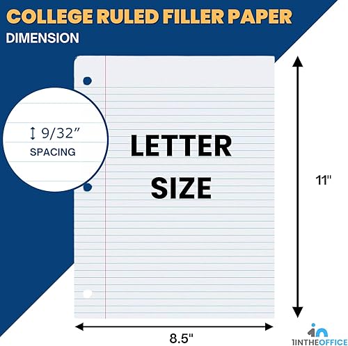 Miniatura 2 de 1InTheOffice Filler Paper College - Papel para carpeta de hojas sueltas de 8.5 x 11 pulgadas, 3 agujeros, tamaño carta, (400paquete)