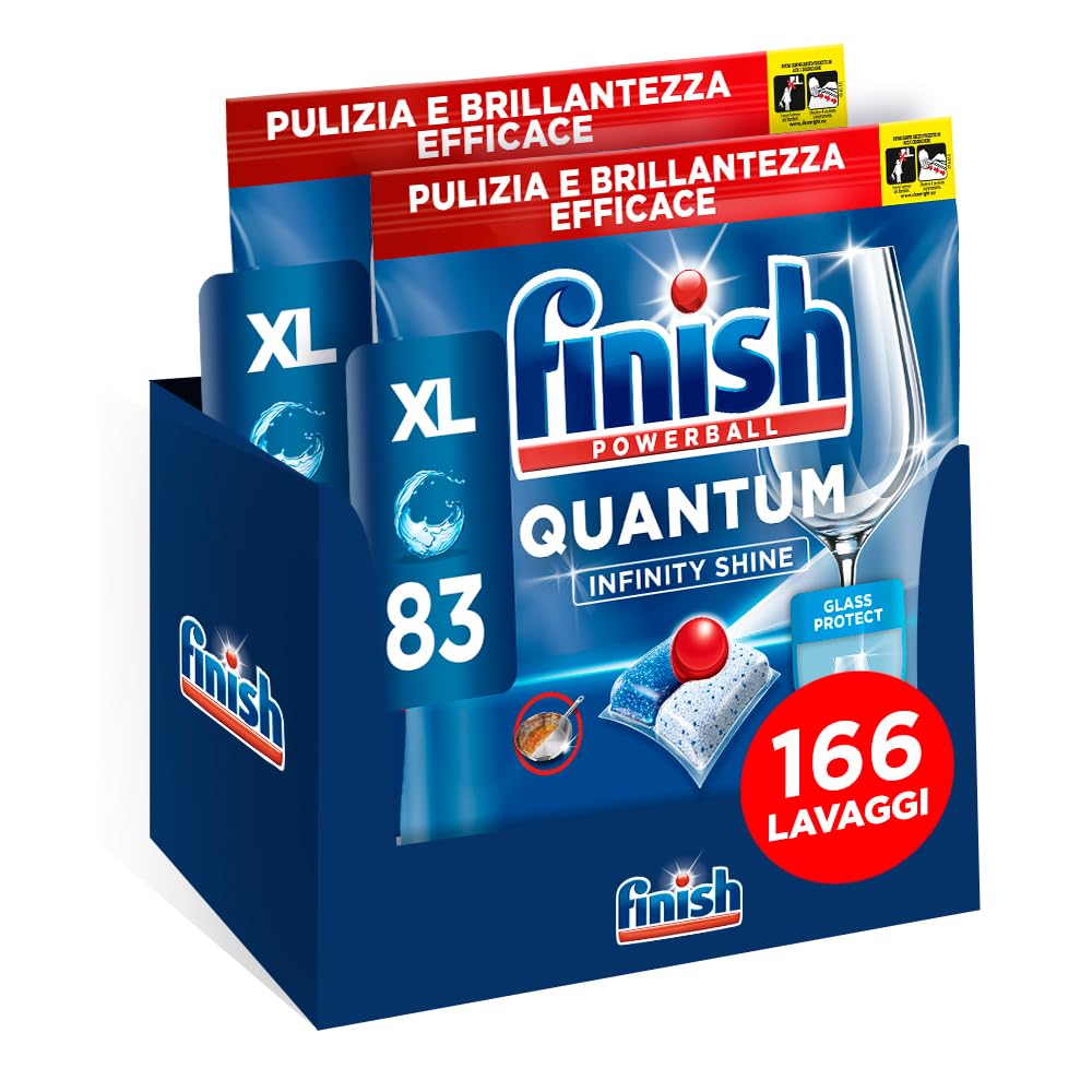 Finish Quantum Infinity Shine Pastiglie Lavastoviglie, 166 Capsule Lavastoviglie, Detergenti per Lavastoviglie