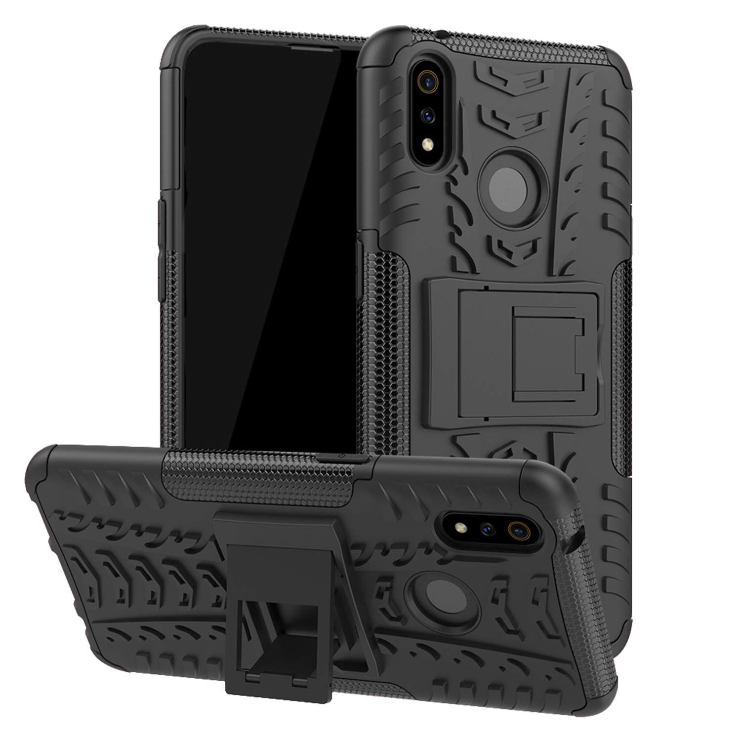 Newlike Realme 3 Pro Shock Proof Duel Layer Hybrid Armor Back Cover Case with Kickstand Wheel Pattern for Realme 3 Pro(Black) (B07TMPN7PZ) Amazon Price History, Amazon Price Tracker