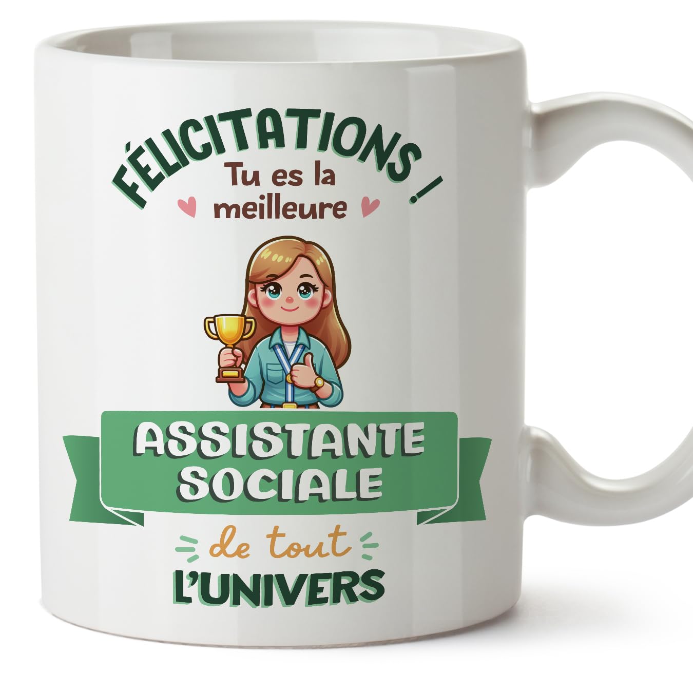 MUGFFINS Social Worker Woman Mug - in French - Meilleur Univers Trophée - Funny Gift for Colleagues - Ceramic 11oz Mug — image 1