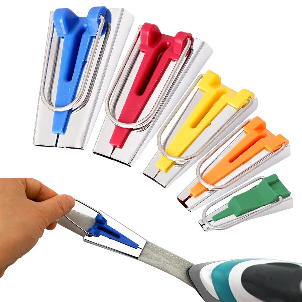 5 Sizes Bias Tape Maker Set - 1/4", 3/8", 1/2", 3/4", 1", Fabric Bias Tape Maker Tool for DIY Sewing and Quilting, Quickly Customize Solidly Bias Binding Quilting Tools (5pcs)-image-29